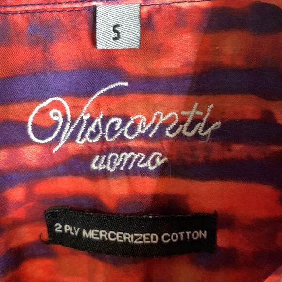Visconti Orange Purple Tie Dye Look Designer Cotton Long-sleeve Shirt M-094 Sz S - Picture 8 of 9